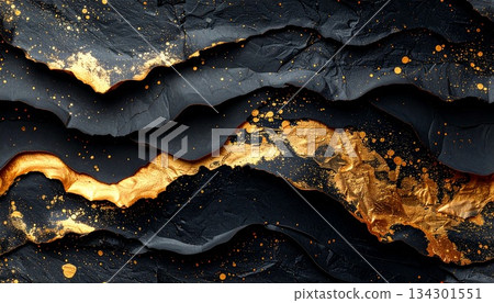 Gold leaf black Japanese paper background Gold leaf black Japanese paper background 134301551