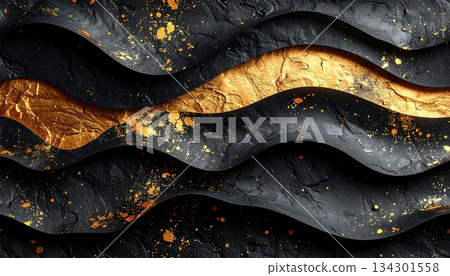 Gold leaf black Japanese paper background Gold leaf black Japanese paper background 134301558