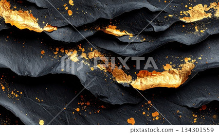 Gold leaf black Japanese paper background Gold leaf black Japanese paper background 134301559