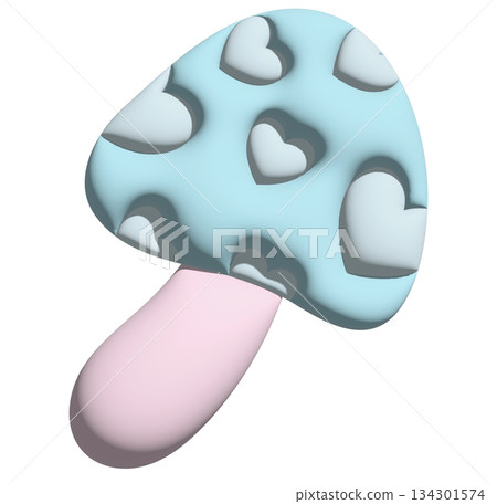 Inflated 3D mushroom with heart pattern for model, plant, tree, spring, autumn, nature, garden, vegetable, vegan, restaurant, food icon, sticker, supermarket, grocery shopping, market, cute patch, pin 134301574