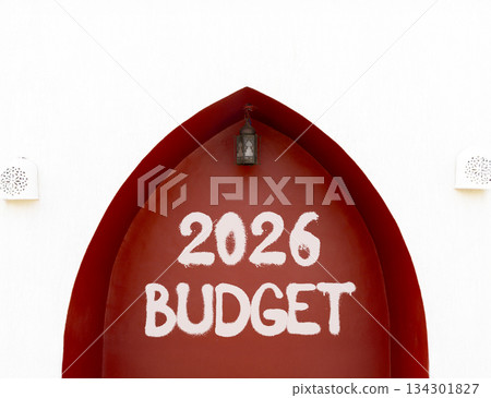 2026 Budget symbol. Concept words 2026 Budget on beautiful white and red wall. Beautiful white and red wall background. Business and 2026 budget concept. Copy space. 2026 Budget symbol. Concept words 2026 Budget on beautiful white and red wall. Beautiful white and red wall background. Business and 2026 budget concept. Copy space. 134301827