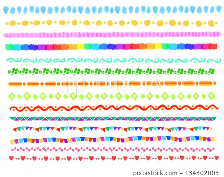 Colorful decorative line illustrations with circles, drops, flags, hearts, and more! Colorful decorative line illustrations with circles, drops, flags, hearts, and more! 134302003