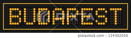 Orange color led banner in word budapest on black background 134302058