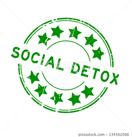 Grunge blue social detox word with star icon round rubber seal stamp on white background 134302088