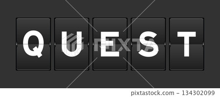 Black color analog flip board with word quest on gray background 134302099