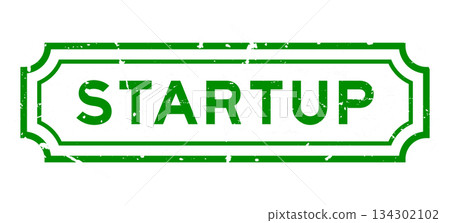 Grunge green startup word rubber seal stamp on white background 134302102