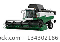 A grain harvester stands alone, designed for collecting crops such as wheat and barley in agricultural fields. It features cutting equipment at the front for efficient harvest. 134302186