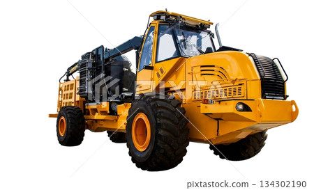 Wood waste chipper and shredder stands alone for collecting wood debris and loading waste. This machine is designed for outdoor use and is effective in large spaces. 134302190