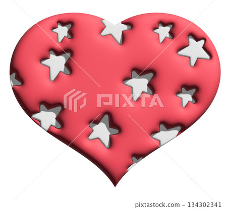 Inflated red heart with star pattern in 3D for model, Valentine Day, sticker, merchandise, fabric, decoration, love icon, campaign badge, sign, symbol, girl power, pin, cute patch, brooch Inflated red heart with star pattern in 3D for model, Valentine Day, sticker, merchandise, fabric, decoration, love icon, campaign badge, sign, symbol, girl power, pin, cute patch, brooch 134302341