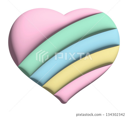 Inflated 3D rainbow heart for Valentine's Day, sticker, merchandise, fabric, decoration, love icon, campaign badge, sign, symbol, women empowerment, girl power, pin, cute patch, brooch, Pride Month 134302342