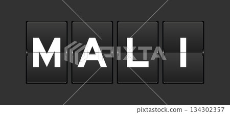 Black color analog flip board with word mali on gray background Black color analog flip board with word mali on gray background 134302357