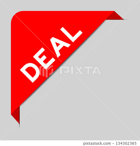 Red color of corner label banner with word deal on gray background Red color of corner label banner with word deal on gray background 134302365