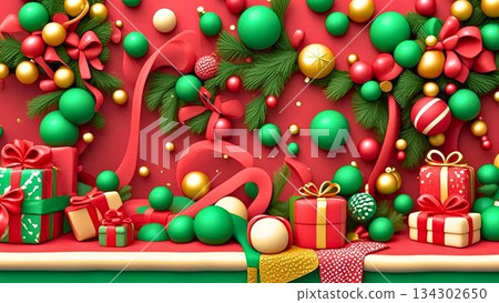 Clay-style Christmas decorations and lots of gifts Clay-style Christmas decorations and lots of gifts 134302650