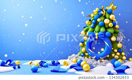 Clay-style blue Christmas tree Clay-style blue Christmas tree 134302653