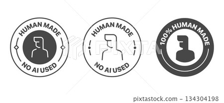 Human made badge set. It includes No AI used, made by human, logo, sign, symbol and sticker 134304198