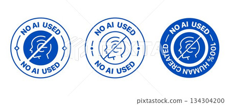 No AI used badge set. It includes human made, made by human, logo, sign, symbol and sticker 134304200