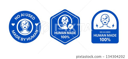 Made by human badge set. It includes human made, No AI used, logo, sign, symbol and sticker 134304202