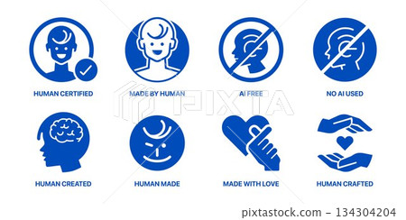 No AI used icon set. It includes human-made, made by human, logo, sign, symbol, and crafted No AI used icon set. It includes human-made, made by human, logo, sign, symbol, and crafted 134304204