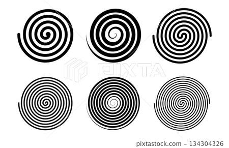 Spiral hypnotic circle. Swirl psychedelic pattern of black lines on a white background. Optical illusion with rotation. Spiral hypnotic circle. Swirl psychedelic pattern of black lines on a white background. Optical illusion with rotation. 134304326