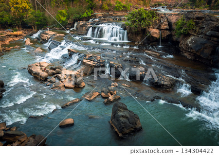 Beautiful Tad Hang waterfall in Tad Lo village. 134304422