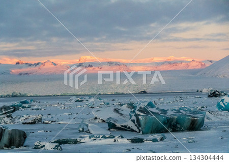 Early morning over Jokulsarlon Glacier lagoon 134304444