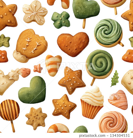 Festive Christmas cookies and treats in various shapes like stars, hearts, and swirls, perfect for celebrating new year 134304531