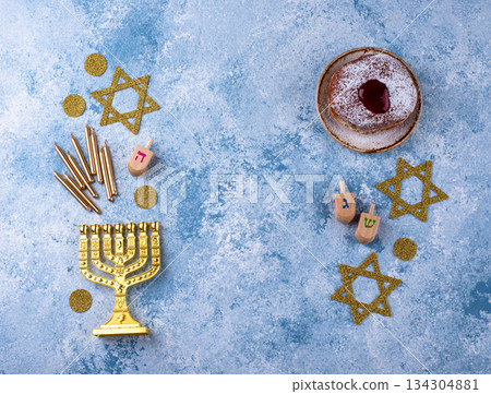 Traditional Jewish holiday Hanukkah background 134304881