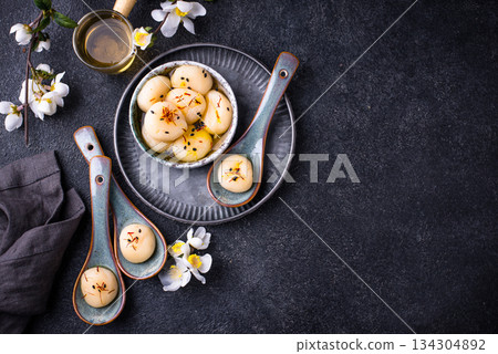 Tang yuan rice dumpling balls for Chinese lunar New year celebration 134304892