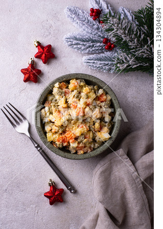 Traditional New year russian salad Olivier Traditional New year russian salad Olivier 134304894
