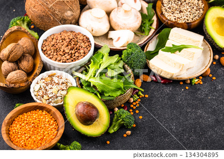 Vegan keto products. Ketogenic plant-based food Vegan keto products. Ketogenic plant-based food 134304895