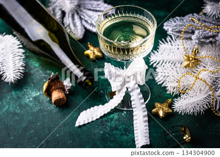 Champagne glass, traditional New year drink 134304900