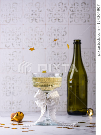 Champagne glass, traditional New year drink 134304907