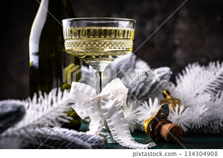 Champagne glass, traditional New year drink 134304908