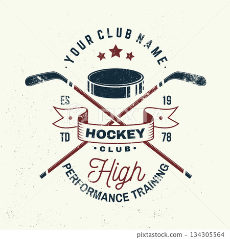 Ice Hockey club logo, badge design. Concept for shirt or logo, print, stamp or tee. Winter sport. Vector illustration. Hockey championship. Ice Hockey club logo, badge design. Concept for shirt or logo, print, stamp or tee. Winter sport. Vector illustration. Hockey championship. 134305564