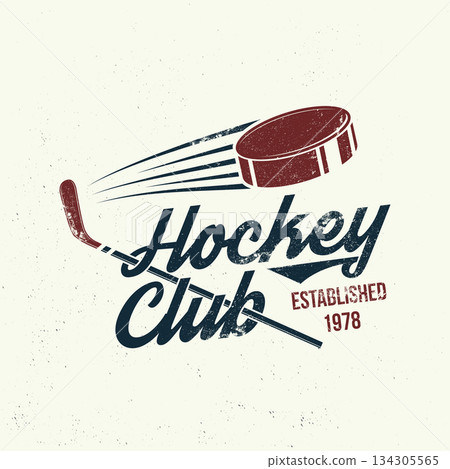Hockey club logo, badge design. Concept for shirt or logo, print, stamp or tee. Winter sport. Vector illustration. Hockey championship. Hockey club logo, badge design. Concept for shirt or logo, print, stamp or tee. Winter sport. Vector illustration. Hockey championship. 134305565