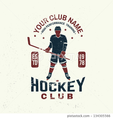 Hockey club logo, badge design. Concept for shirt or logo, print, stamp or tee. Winter sport. Vector illustration. Hockey championship. Hockey club logo, badge design. Concept for shirt or logo, print, stamp or tee. Winter sport. Vector illustration. Hockey championship. 134305566