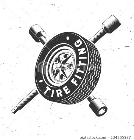 Auto service logo, emblems, badges and icons. Tire fitting. Vector. Service car repair, restoration and car club design elements. 134305587