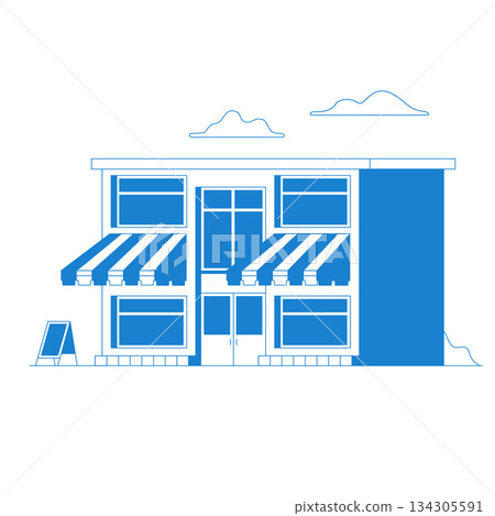 Modern minimalist design with store building. Vector. Thin line icon shop or market store front. For web design and application interface, also useful for infographics. Modern minimalist design with store building. Vector. Thin line icon shop or market store front. For web design and application interface, also useful for infographics. 134305591