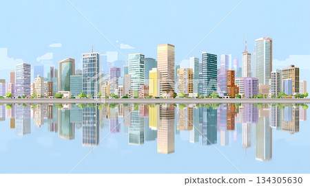 Minimal modern cityscape background with clean lines and geometric shapes. 134305630