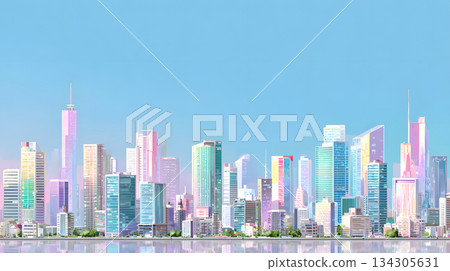 Minimal modern cityscape background with clean lines and geometric shapes. 134305631