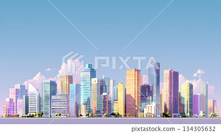 Minimal modern cityscape background with clean lines and geometric shapes. 134305632