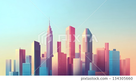 Minimal modern cityscape background with clean lines and geometric shapes. 134305660