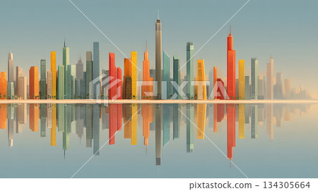 Minimal modern cityscape background with clean lines and geometric shapes. 134305664