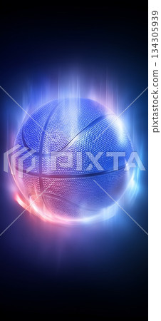 Basketball ball banner with dynamic colorful energetic light trails. Basketball wallpaper 134305939