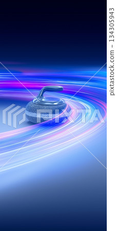 Curling stone banner with dynamic colorful energetic light trails. Curling wallpaper Curling stone banner with dynamic colorful energetic light trails. Curling wallpaper 134305943
