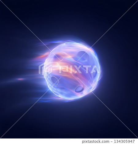 Floorball ball banner with dynamic colorful energetic light trails. Floorball wallpaper 134305947