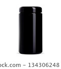 Black supplement container. Isolated plastic jar 134306248