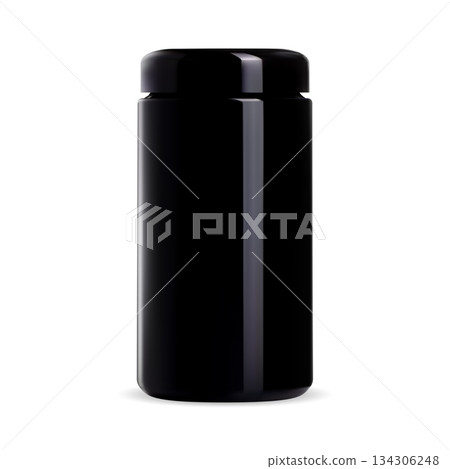 Black supplement container. Isolated plastic jar Black supplement container. Isolated plastic jar 134306248