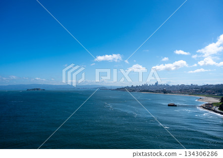 San Francisco skyline and bay view from Golden Gate Bridge 134306286