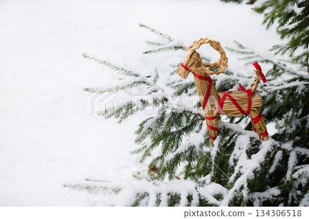 Straw Goat on Snowy Pine Straw Goat on Snowy Pine 134306518